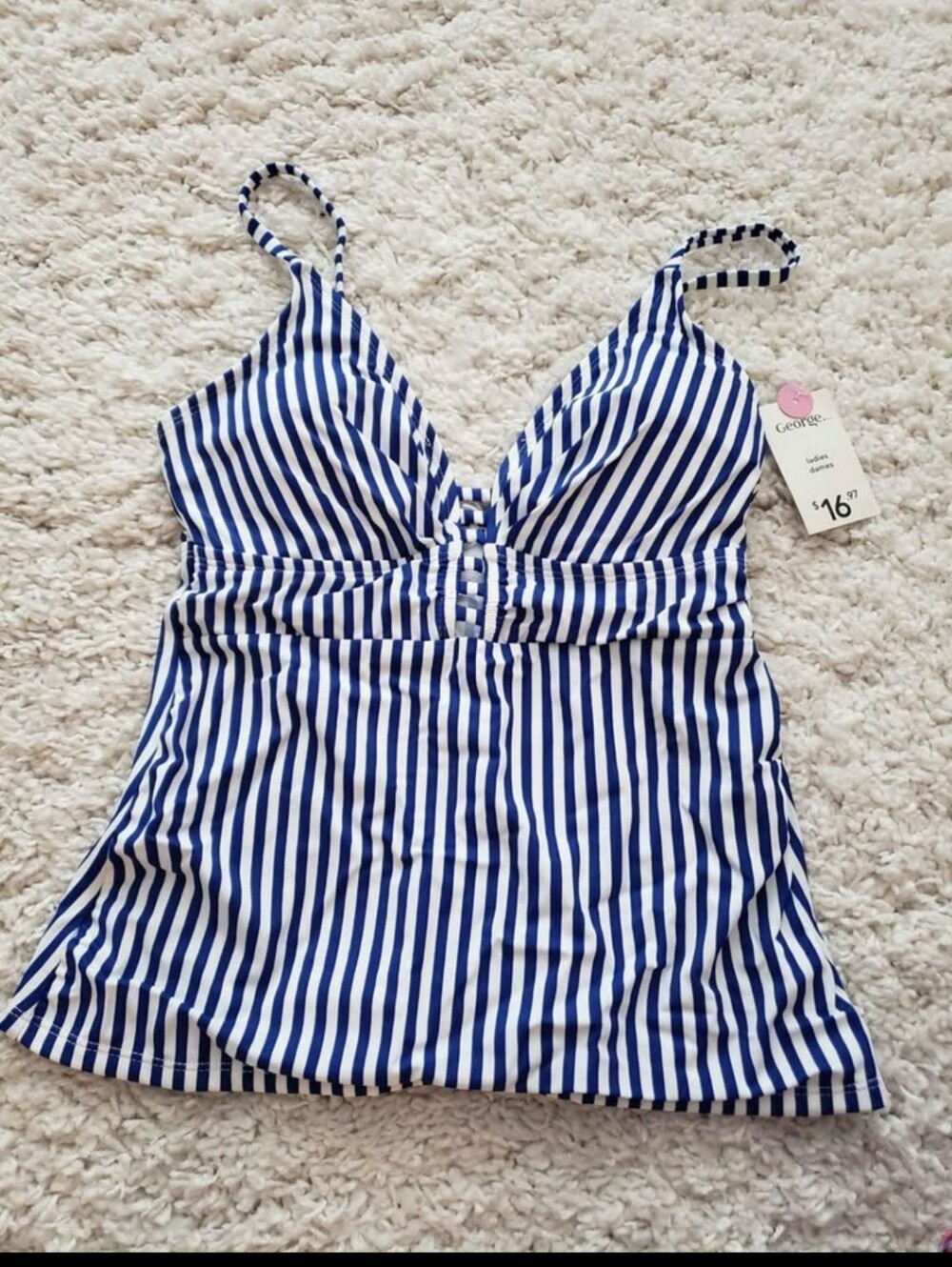 George Blue and White Striped V-Neck Tankini Top